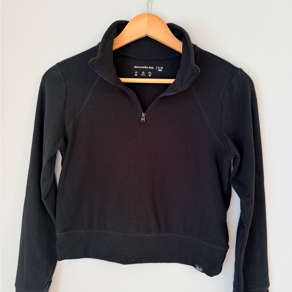 Girls Black Quarter-Zip Top